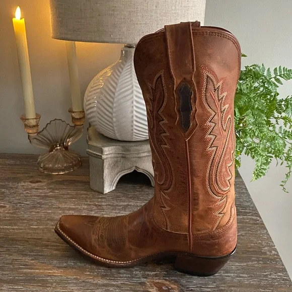 Luchesse Mad Dog Madras Goat Leather Western Cowboy Cowgirl Boots Womens 7 Tan - Picture 15 of 15